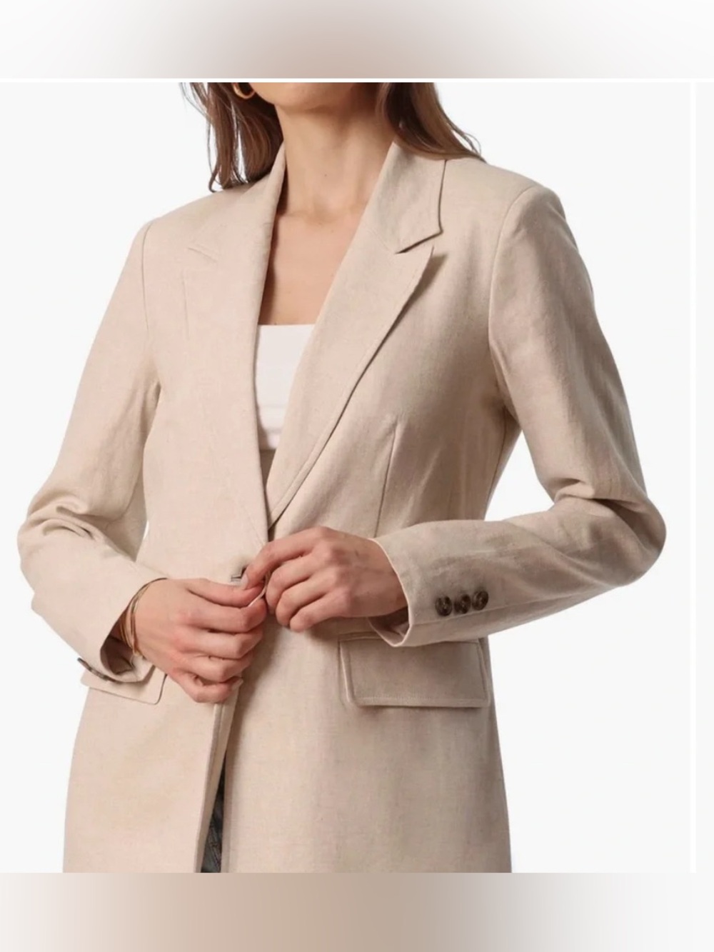 Avec Les Filles Beige Linen Tailored Blazer Jacket